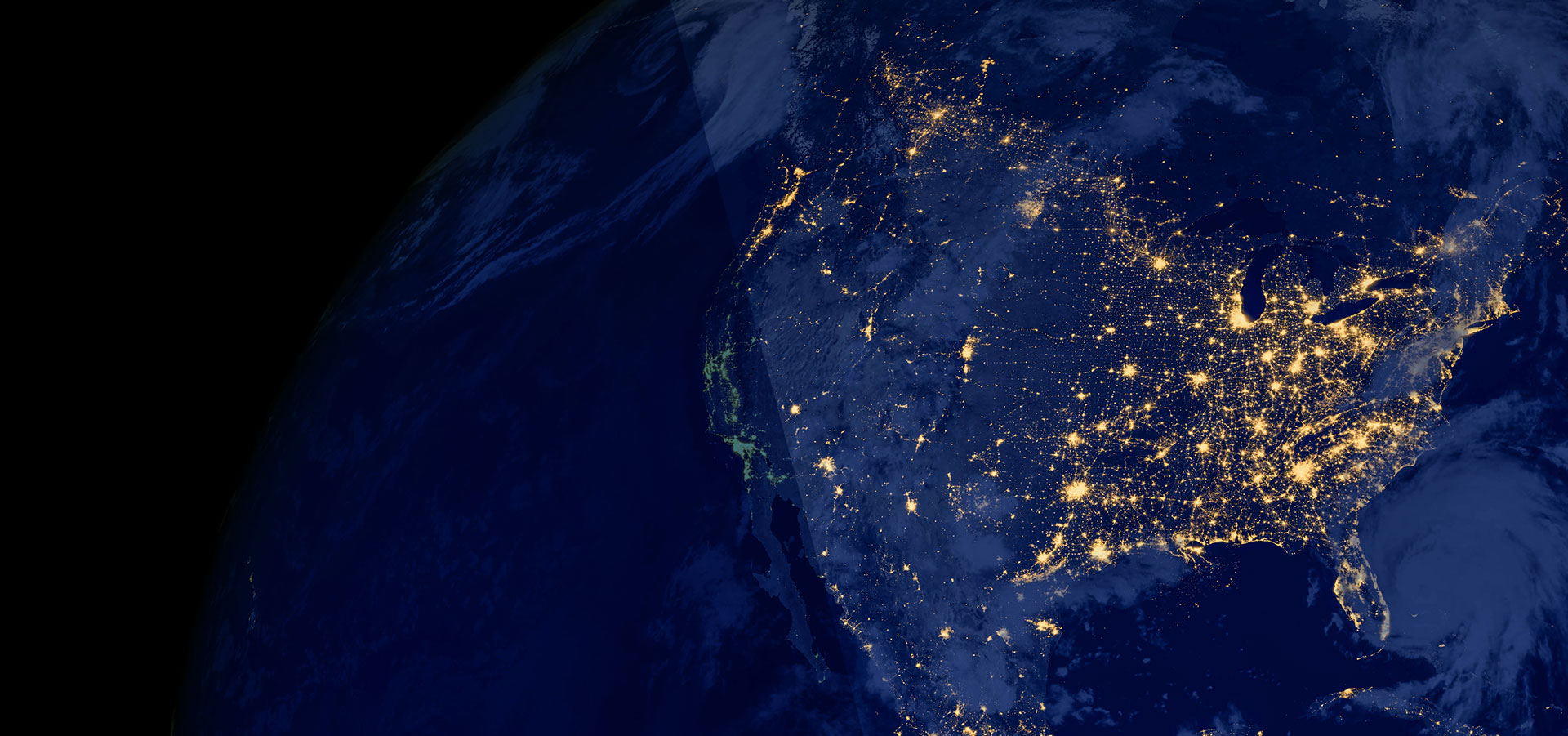 Satellite night view of United States