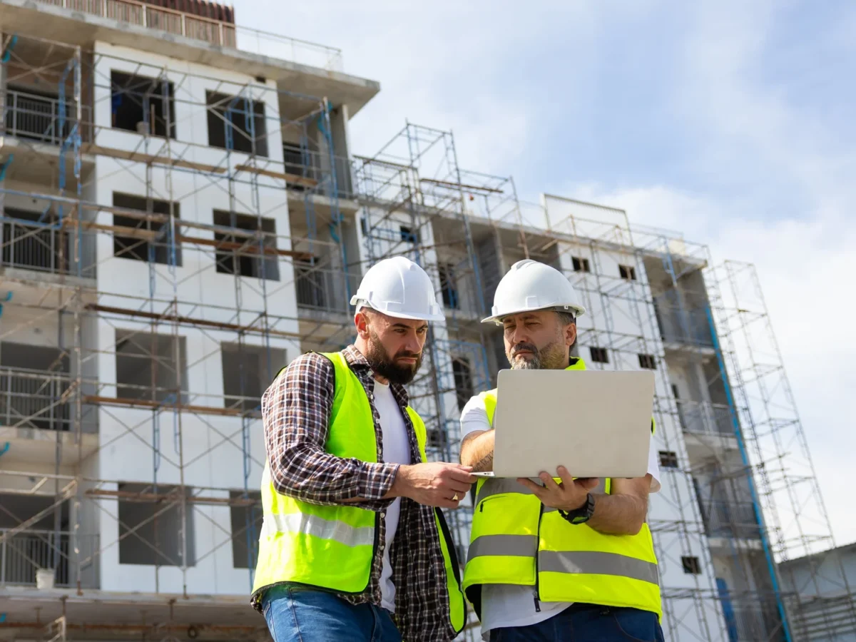 Two Workers Infront Of Construction Square